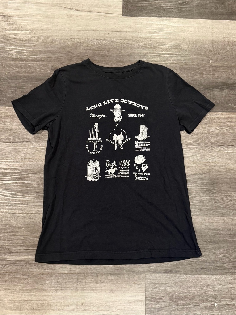 Wrangler Long Live Cowboys Women’s Black 100% Cotton Graphic Tee Western Size S